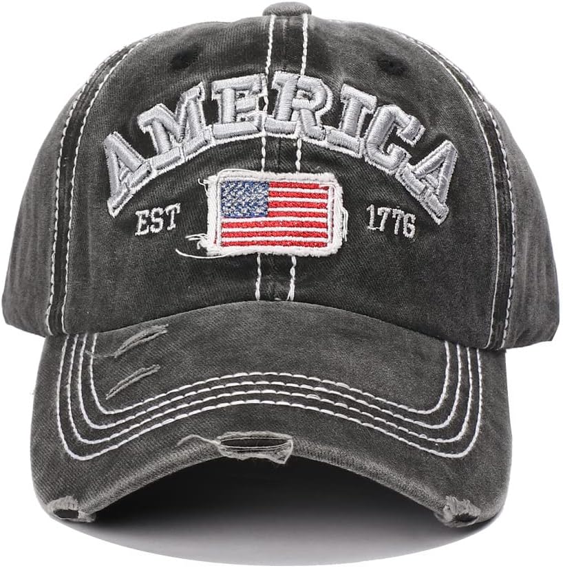 America USA Eagles Flag Est 1776 Cap Hat-Breathable Ball Cap Baseball Cap Adjustable Size for Men and Women Embroidered (Black)