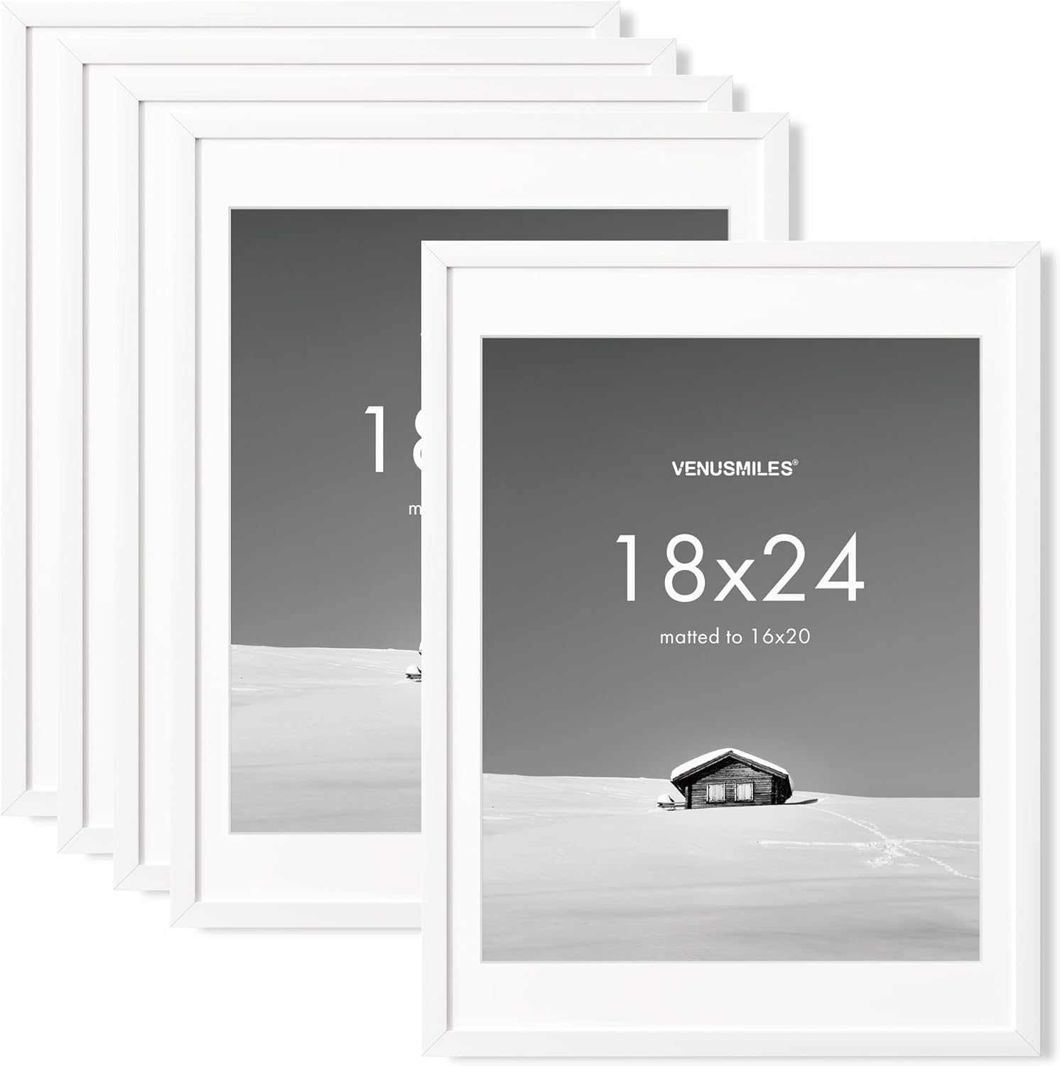 18x24 inch Picture Frame, 18x24 Photo Frames with 16x20 Removable Mat - High Definition Plexiglass - Vertical and Horizontal Display - Wall Hanging Poster Frame - White, 5 Pack 18x24, 5P White