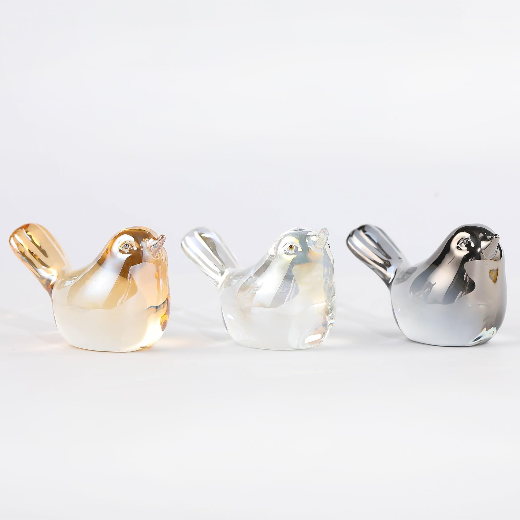 Ornalrist Set of 3 Little Glass Birds Figurines for Home K9 Crystal Collectible Paperweight Ornaments Gifts for Bird Lovers