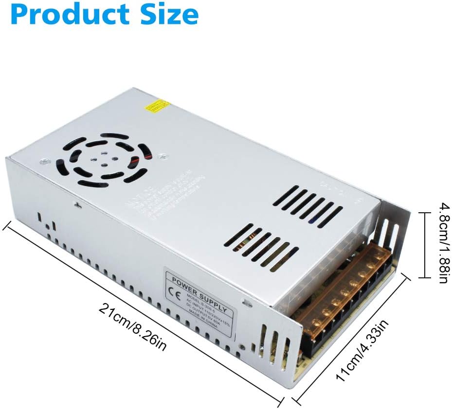inShareplus 5V 60A 300W Switching Power Supply, DC Universal Regulated Transformer, Converter, LED Driver, Adapter for LED Strips, Computer Project