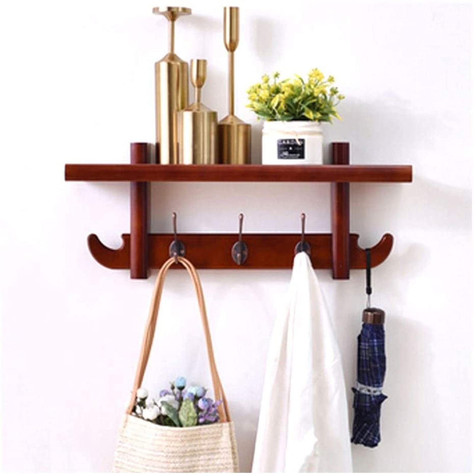 Appendiabiti da parete con mensola in legno, per ingresso e bagno, gancio in metallo per cappotti, cappelli, borse, soluzione elegante