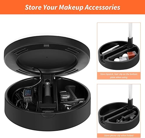 Miniatura 8 de Portátil multifuncional de 6.3 pulgadas regulable LED selfie video continuo Halo Ring Light Zoom Live Stream Soporte para teléfono con espejo de