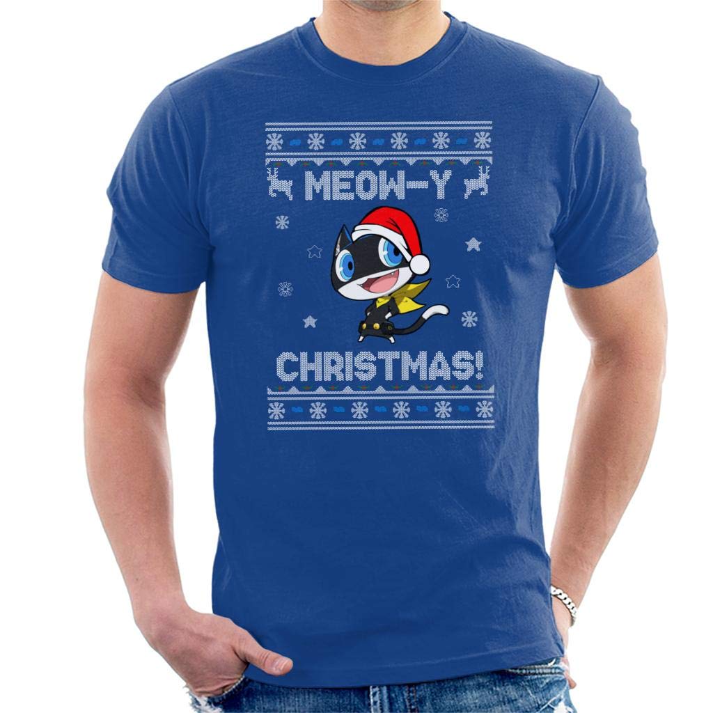 Cloud City 7 Men's Royal Blue Morgana Meowy Christmas Persona 5 T-Shirt