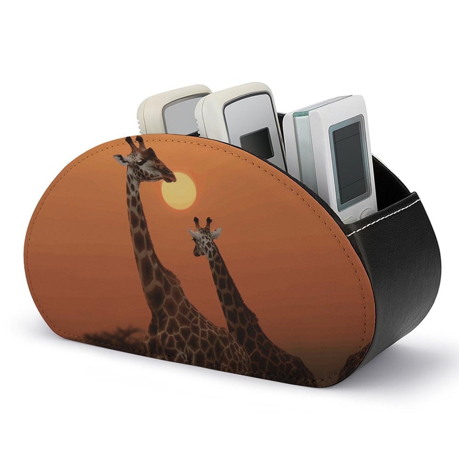 VstaDank Giraffe at Sunset Remote Control Holder with 5 Compartments PU Leather Remote Caddy Desktop Organizer Store TV Remote Control Storage Box for Home Office Desk Nightstand