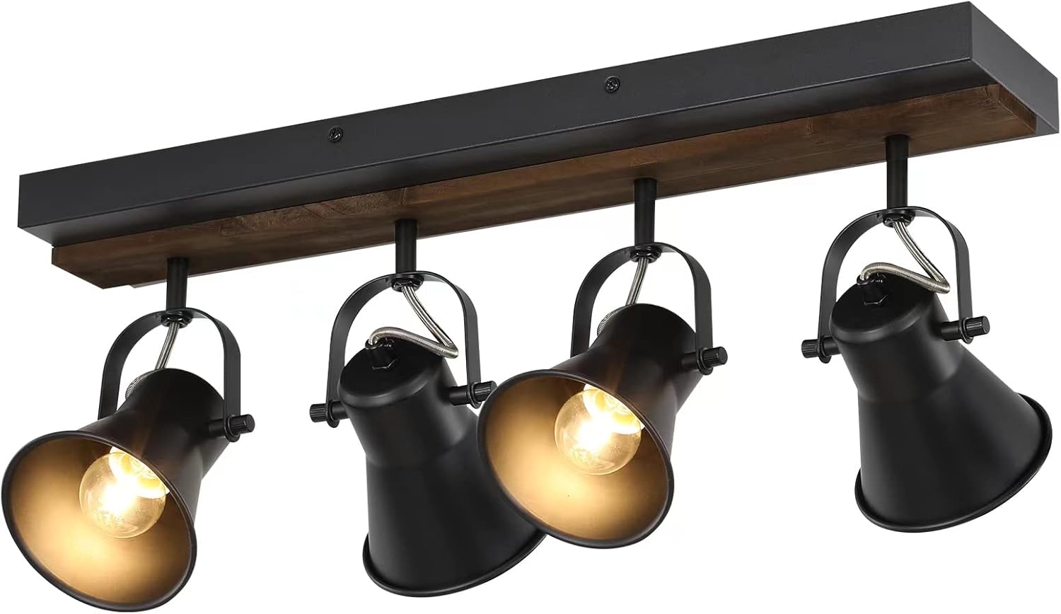 KEESFU 4-Light Track Lighting Kit,Black Semi Flush Mount Ceiling Light with 4 Rotatable Light Heads,Modern Farmhouse Lighting for Livingroom,Bedroom,Hallway,Art Wall,Bathroom,Kitchen.(4-Light) 4-Light Black&Wood