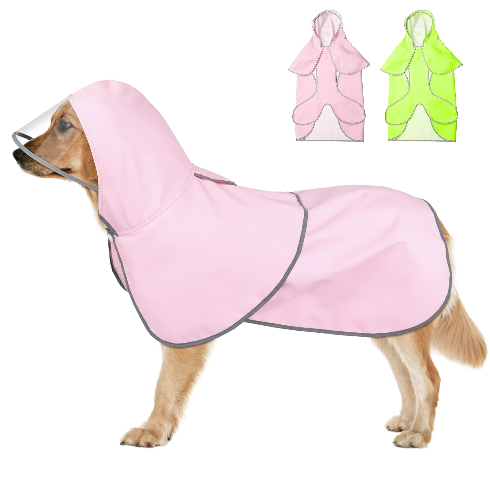 DOMIGLOW Dog Raincoat - Waterproof Reflective Dog Rain Jacket with Leash Hole, Hooded Pet Poncho Slicker Coat Keep Your Fur-Babies Dry in Rainy (Large