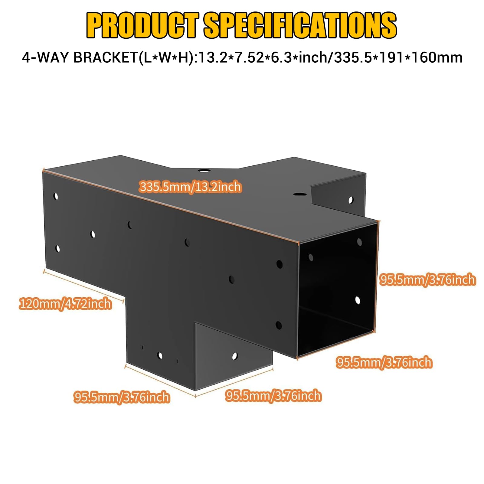Kit Staffe per Pergolato, Staffe Angolari a 4 Vie 90° Adatte per Pali 95,5×95,5 mm, Kit di Montaggio in Acciaio per Strutture Esterne, 2 Pezzi
