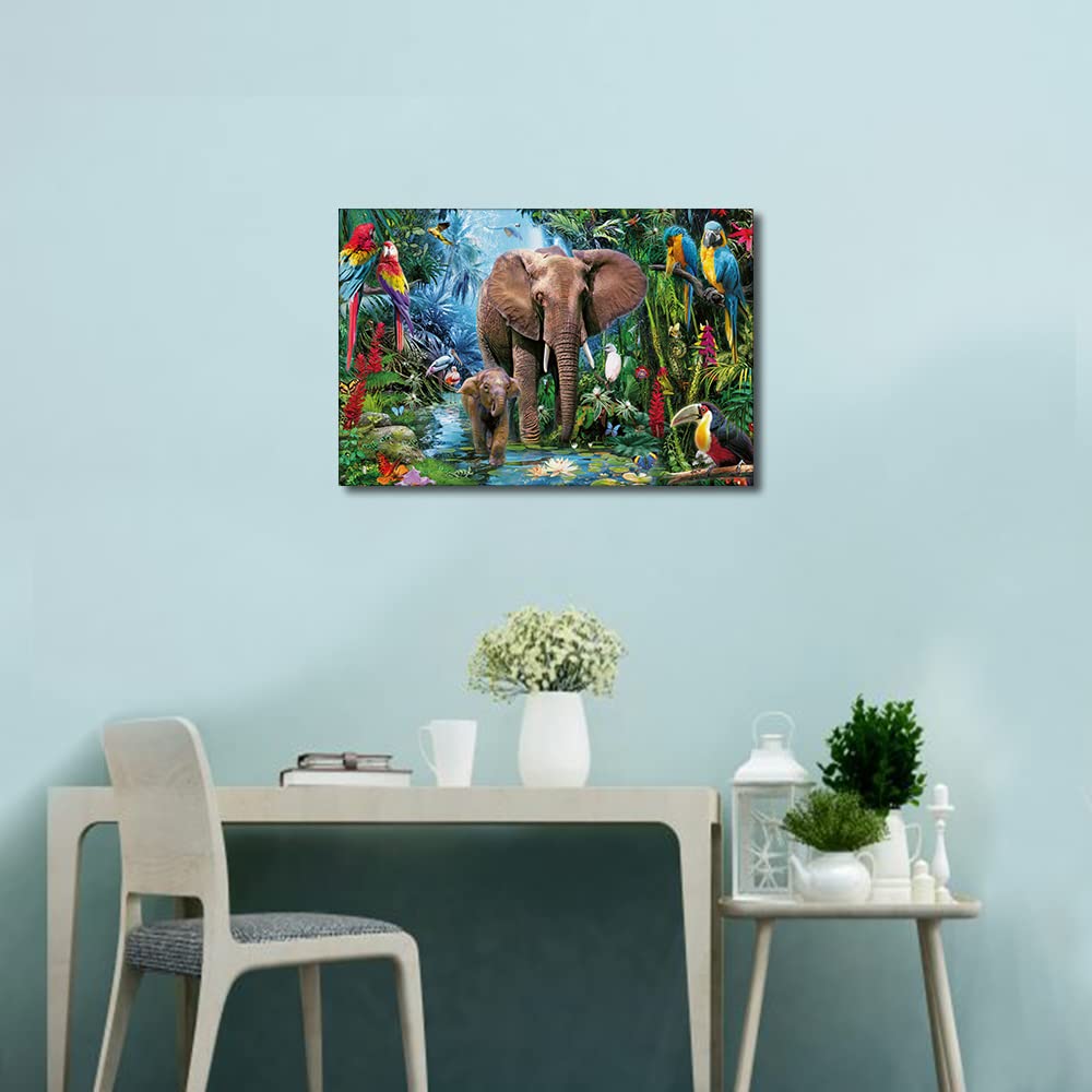 Canvas Printing Rustic Bedroom Decor Forest Elephant Animal World Wall Art Home Artwork Print Used in Bathroom Office Fireplace Kitchen Dining Room Decorate Framed Ready to Hang 16x24inch - Image 4