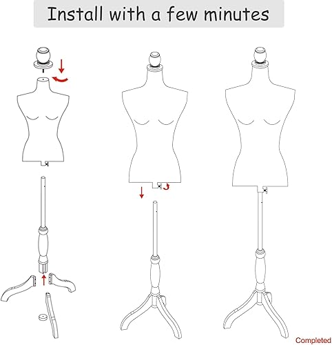 Miniatura 6 de Maniquí femenino con forma de torso y con trípode ajustable, color negro, para mostrar ropa o joyería