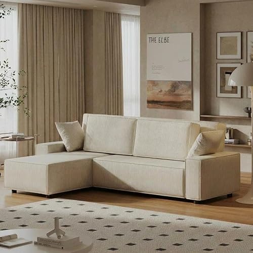 GAOMON Fine Stripe Corduroy Sectional Sofa, l Shaped Modern Corduroy Couch, Comfy Sofa Couch with Deep Chaise for Living Room, Apartment, Hotel, 96" w*61" d*32" h, Beige