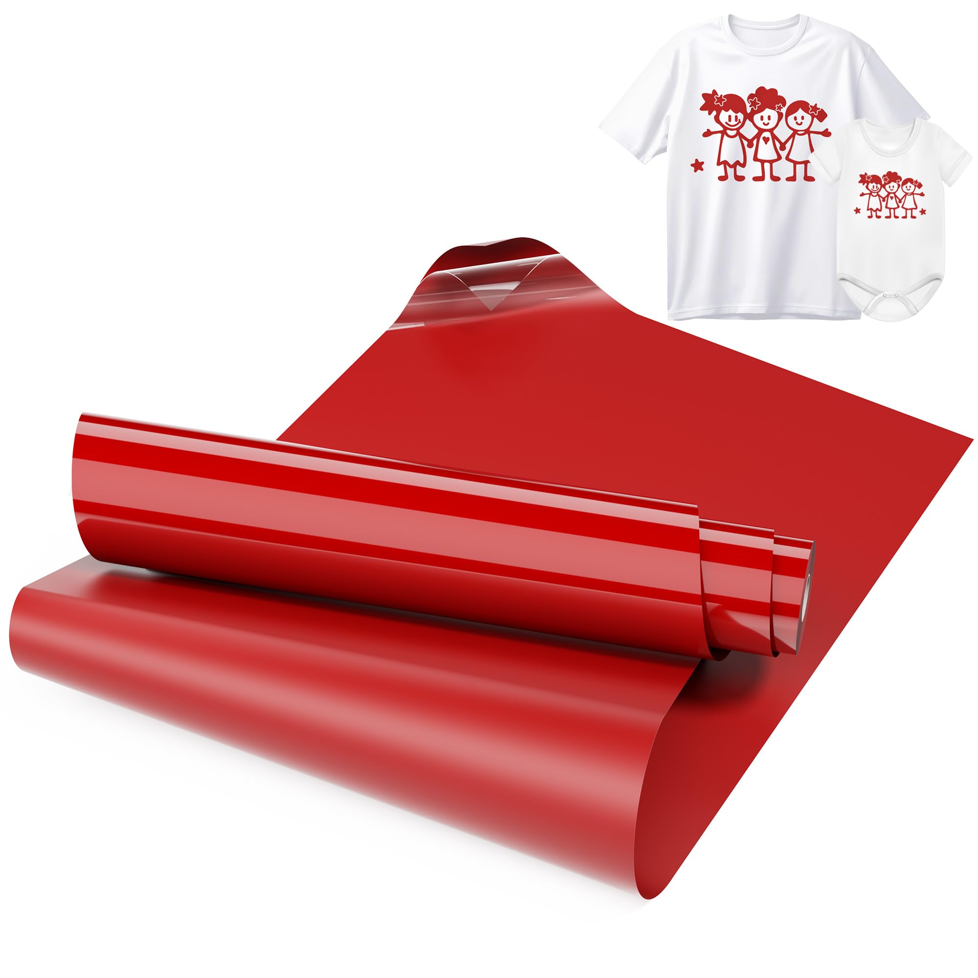 LIKCUT Plotterfolie Textil Rot, 30,5 cm x 2,44 m Flexfolie Plotter Textil für alle plottermaschine, Bügelfolie für Textilien, Iron on Folie für DIY Shirts Aufbügeln