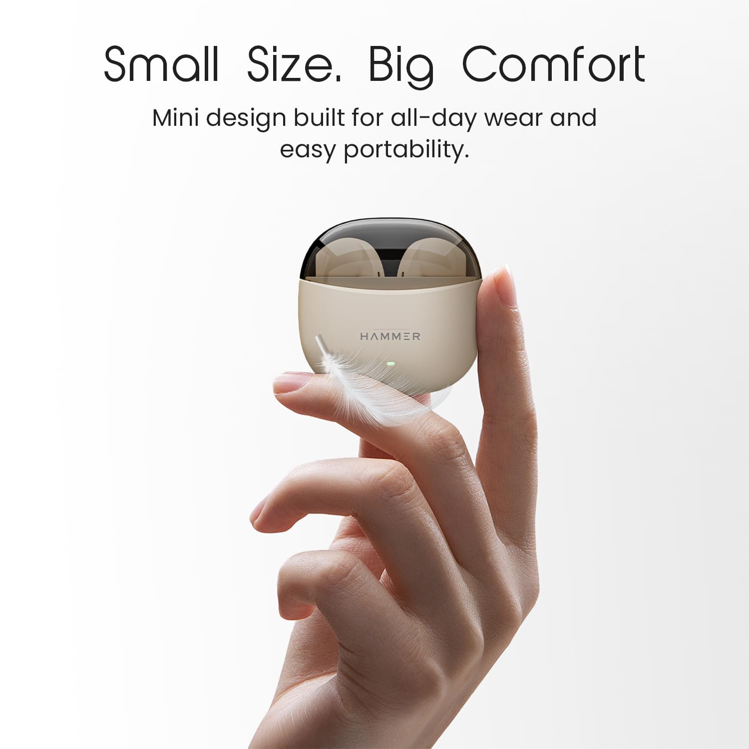 HAMMER Ultra Pods True Wireless Earbuds with in-Built Mic, 100H Standby Time, 1H Charging USB Type-C, 13mm Dynamic Drivers, 50H Playtime, BT v6.0 Connectivity, IPX5 Water Resistant (Beige) — Amazon image 6