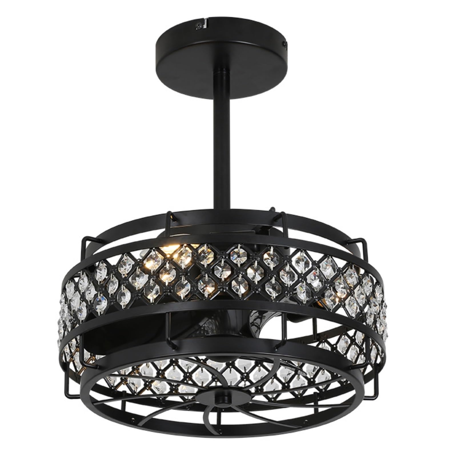 ERETYRET European and American Crystal Fan Lamp Retro Iron Cage Ceiling Living Room Restaurant Frequency Conversion Quiet Cooling