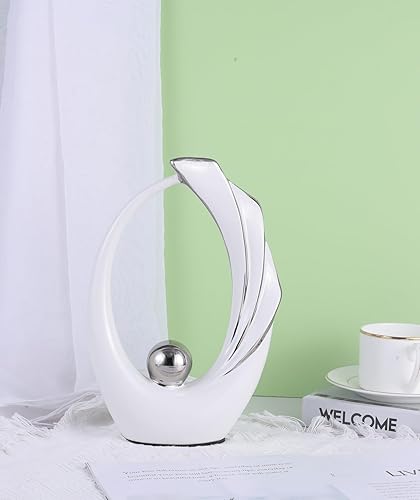 Miniatura 5 de Decoración de cerámica abstracta, decoración blanca y plateada, decoración moderna del hogar, decoración del hogar, estatuas de decoración del