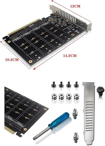 Miniatura 6 de Tarjeta de expansión de controlador de host NVMe a PCI-e de 4 puertos, compatible con 2230 2242 2260 2280?M.2 NVME a PCIe X16, adaptador de lector