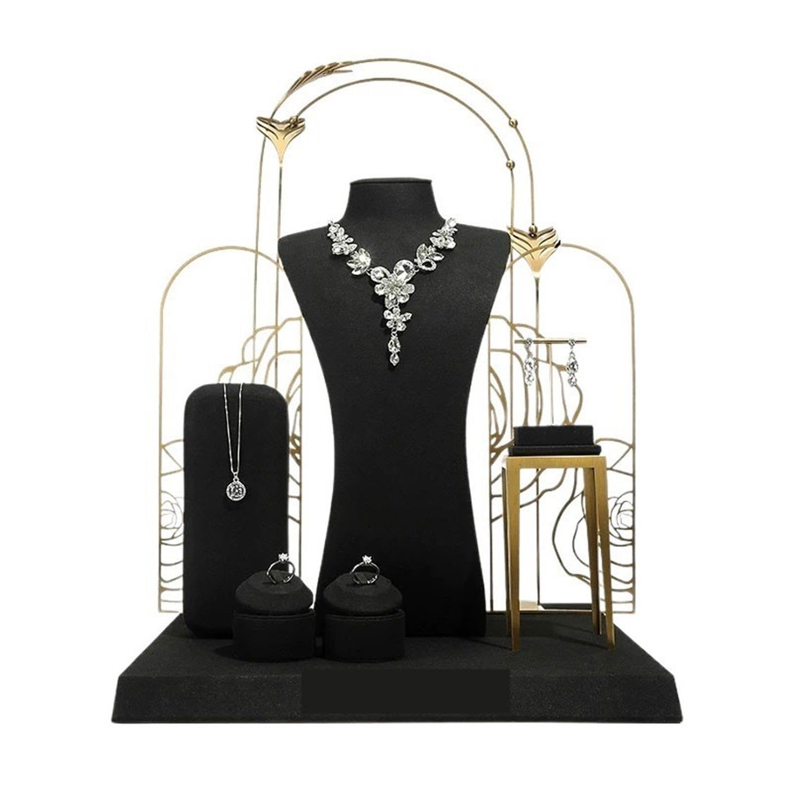 Espositore gioielli Set di supporti for gioielli con busto for collana in microfibra fondale ad arco Per conservare ed esporre i gioielli