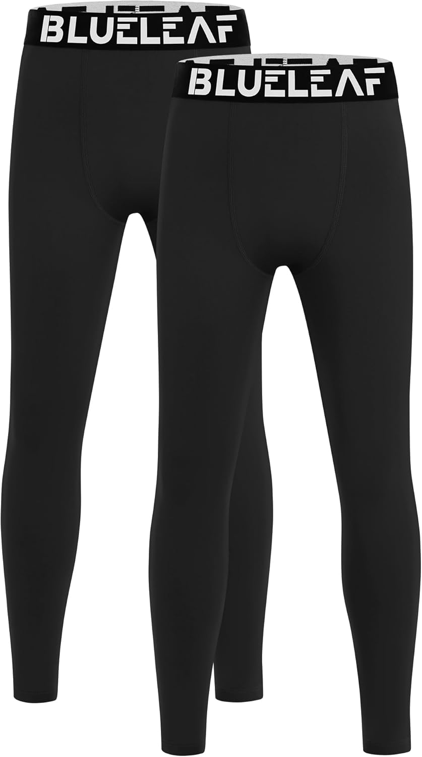 Blueleaf Boys Compression Leggings Youth Athletic Tights Basketball Pants Quick Dry Sports Base Layer for Football Baseball
