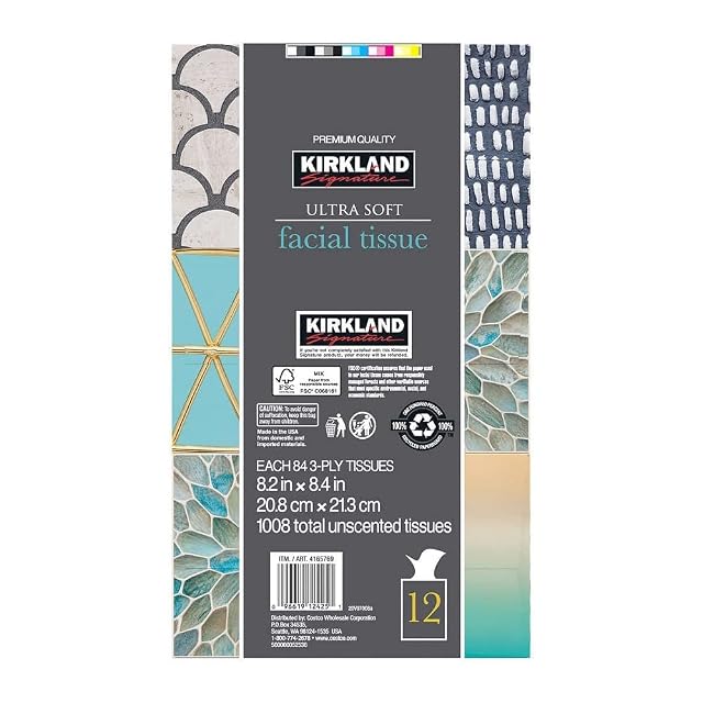 Kirkland Signature Facial Tissue 3-Ply 84 Count 12 Pack