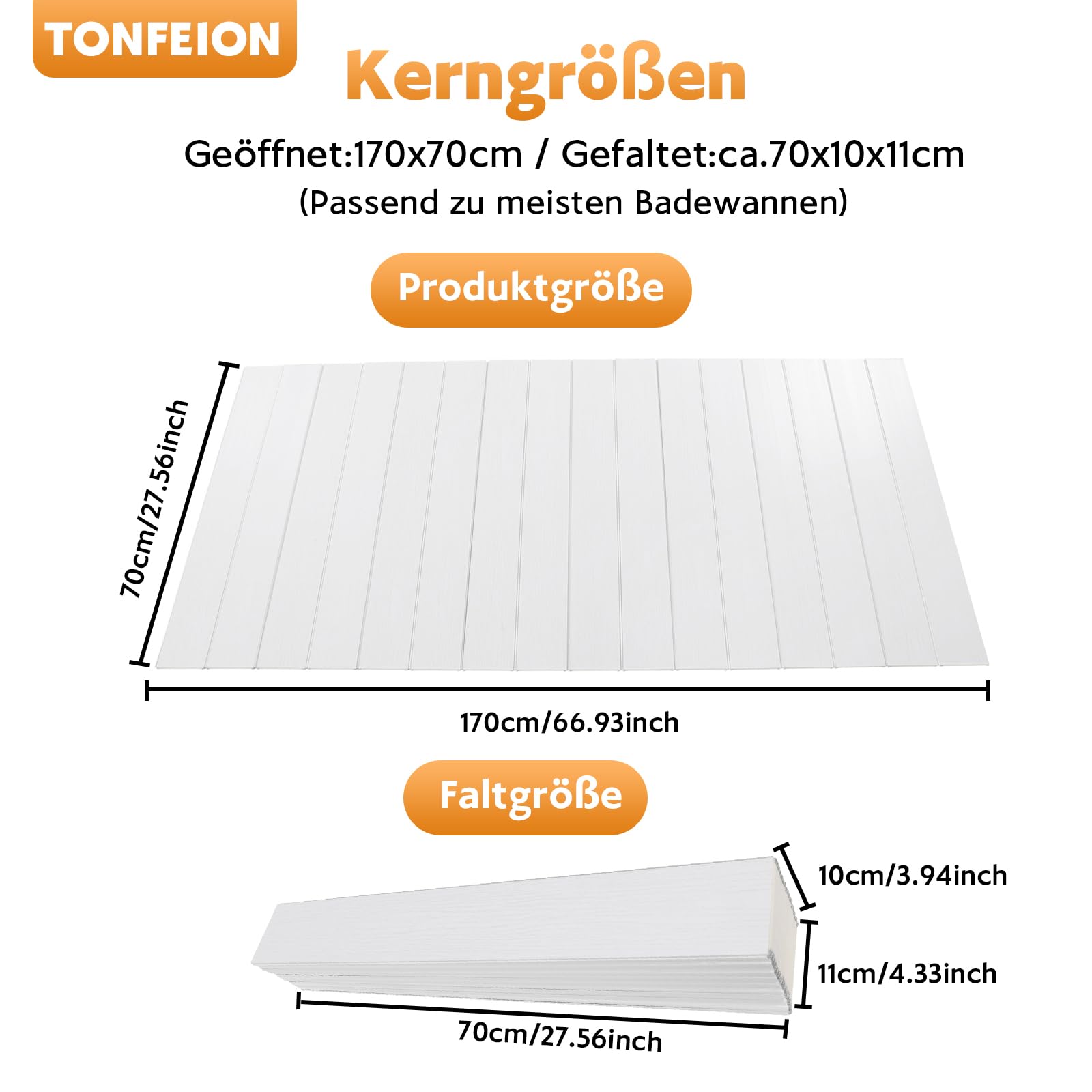 Badewannenabdeckung 170x70cm, Faltbare Badewannenabdeckungen, Badewannen Zubehör, Badewannenbrett, PVC Badewannen Abdeckung, Staubdicht/Wasserdicht für Haus Badewannen Badezimmer SPA Weiß