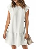 Womens Summer T Shirt Dress Casual Short Cap Sleeve Ruffle Hem Crewneck Loose Mini Dresses