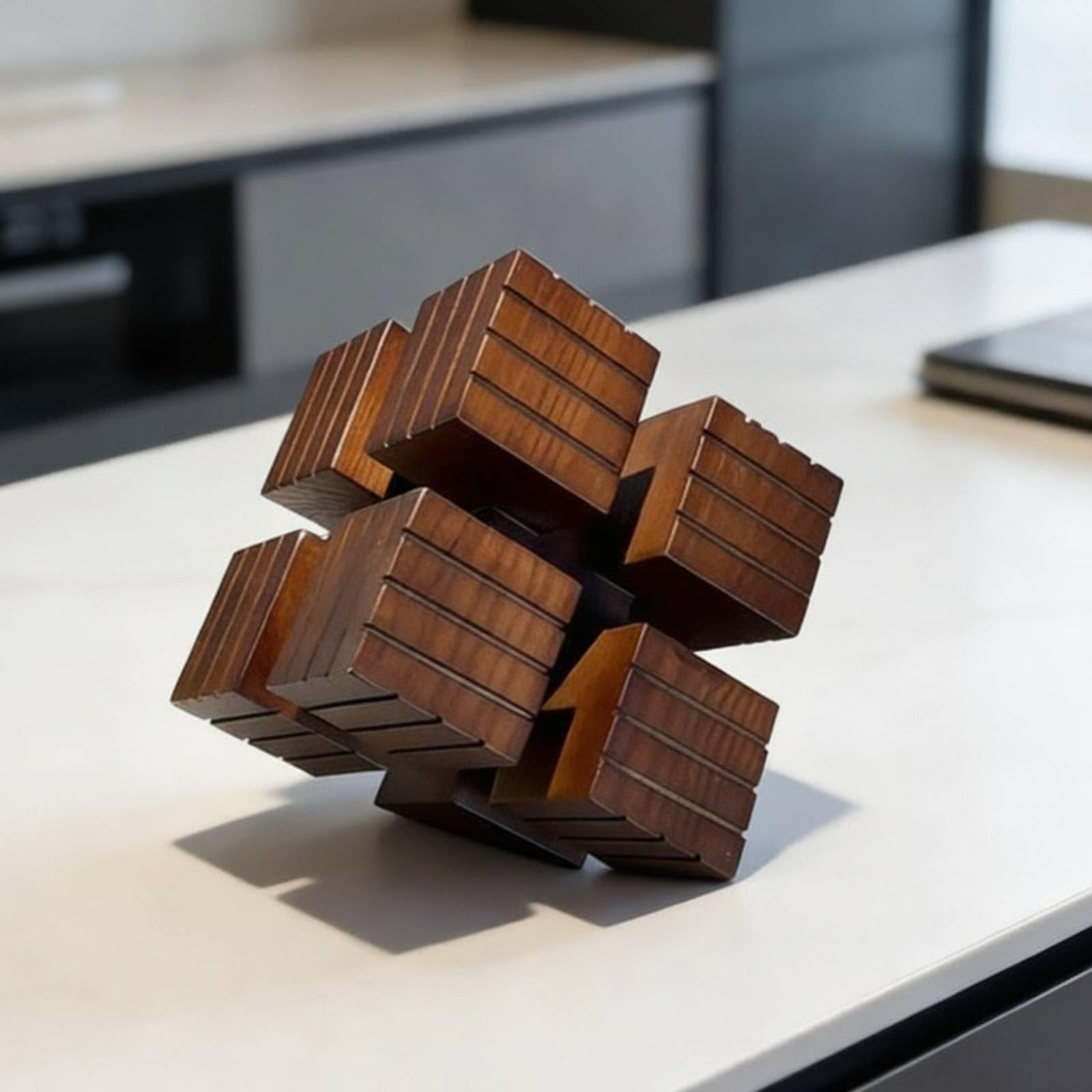 Escultura Geométrica Cubo Geométrico Escultura Geométrica Mesa Moderno Figura Cúbica para Estantería, Oficina, Recibidor, Negro