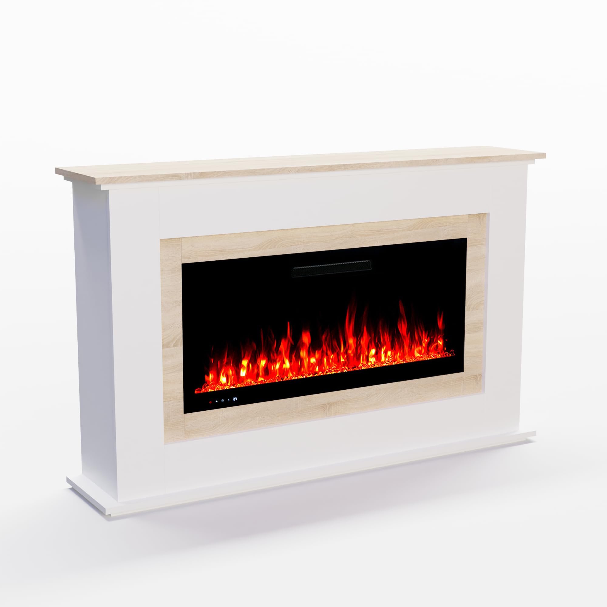 Camino elettrico bianco, camino da parete elettrico (termoventilatore, illuminazione a LED colorata, telecomando), Bianco, 230.00V