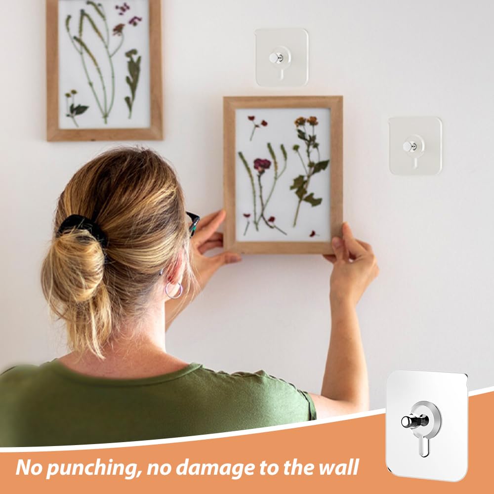 Kruggo No Drill Adhesive Hooks, Wall Mounted Hooks, Nail-Free Picture Hangers, Nail-Free Wall Hooks, Adhesive Wall Hooks, Adhesive Wall Hooks for Kitchen, Bathroom, Home (6PCS, 2.36