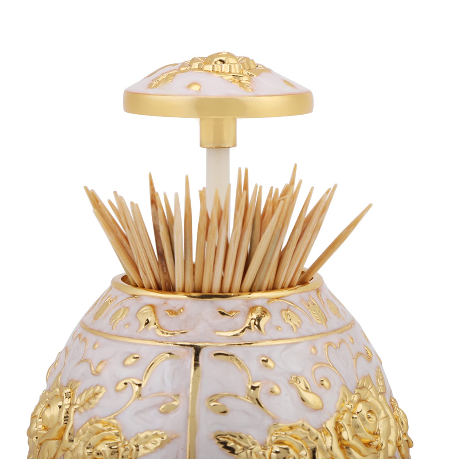 Metal Zinc Alloy Toothpick Holder, Flower Pattern Hand Press Dispenser, Toothpick Container, Toothpick Holder for Desk (Golden Hundred Golden Flowers)