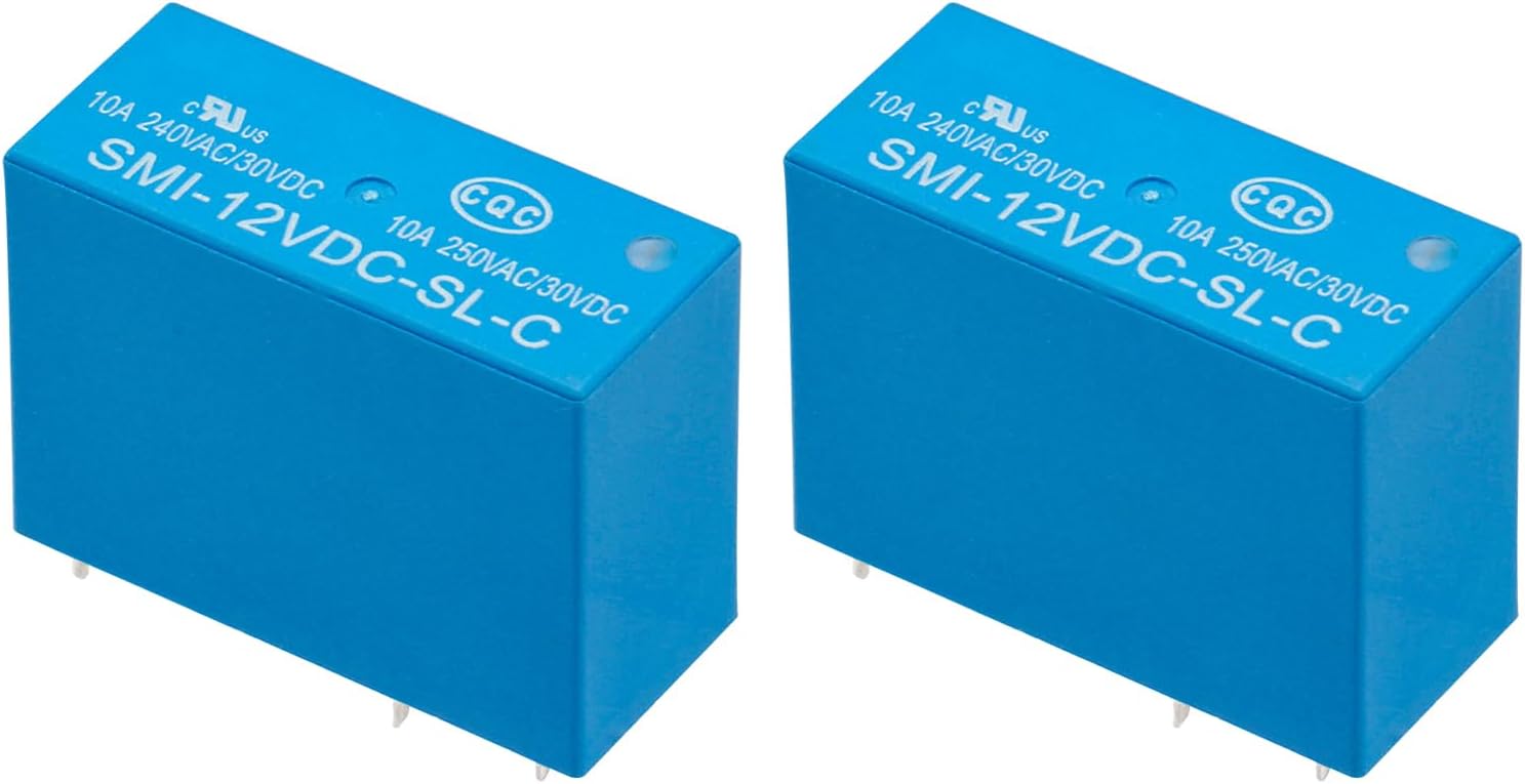 2Pcs Mini High Power Relay, SMI-12VDC-SL-C, DC 12V, 5 Pins, 1NO 1NC, 10A 240VAC/30VDC, Auto PCB Mount Electric Relay