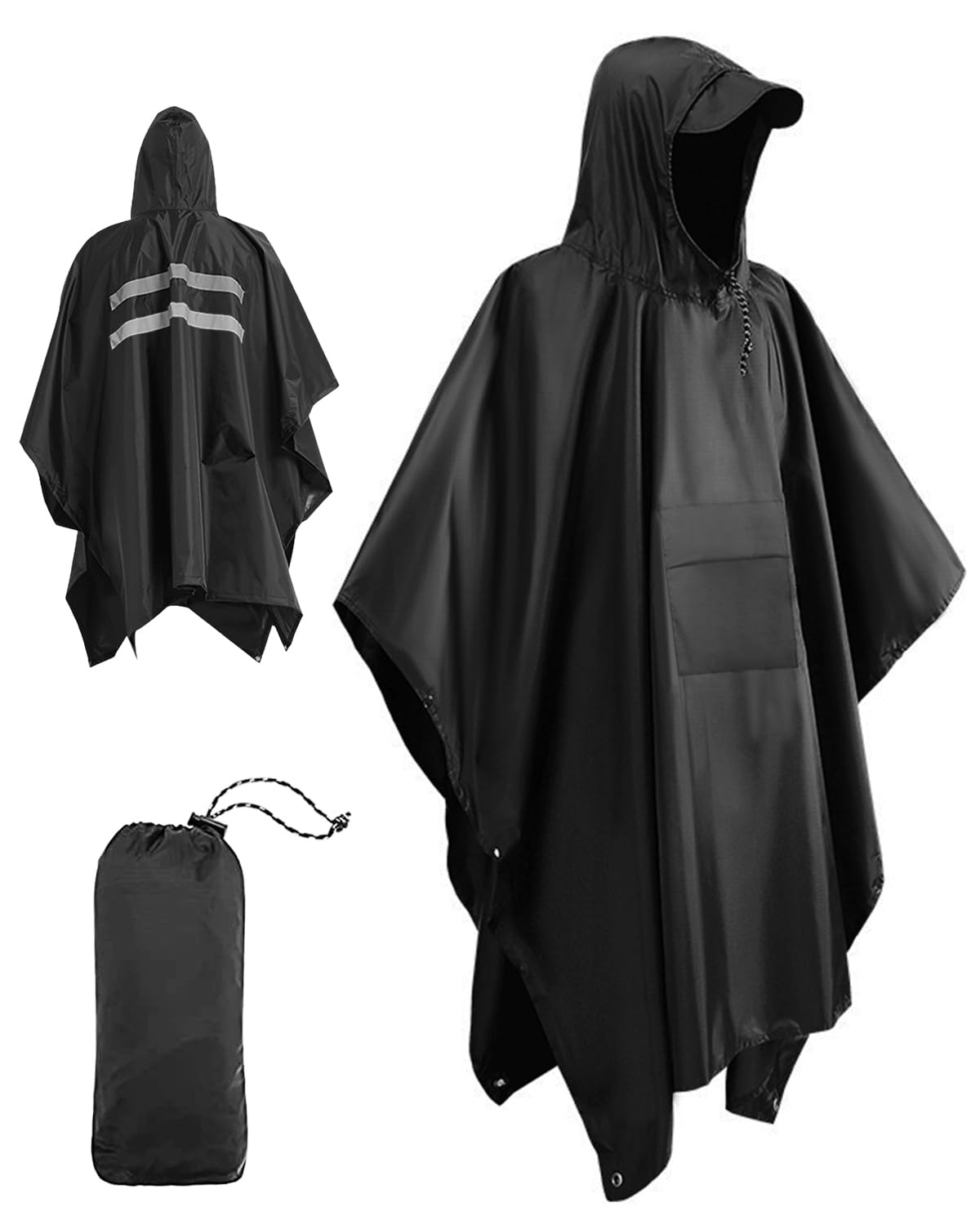 Victoper Waterproof Poncho Adult, Reflective Strip Reusable Rain Poncho Adult Waterproof Poncho Waterproof Adult Lightweight Waterproof Raincoat With Brim for Outdoor Hiking Camping Cycling