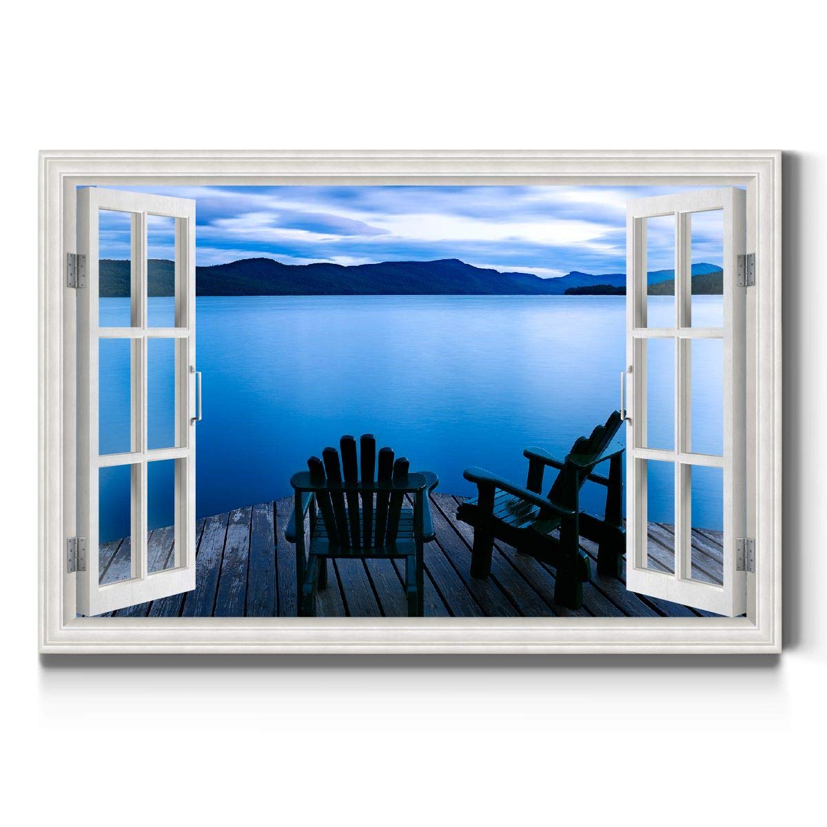 Renditions Gallery Nature Canvas Wall Art Paintings & Prints Scenic Cloudy Ocean Chairs Modern Window View Serene Romantic Wall Hanging Decorations for Bedroom Office Kitchen - 12"x18" LT21