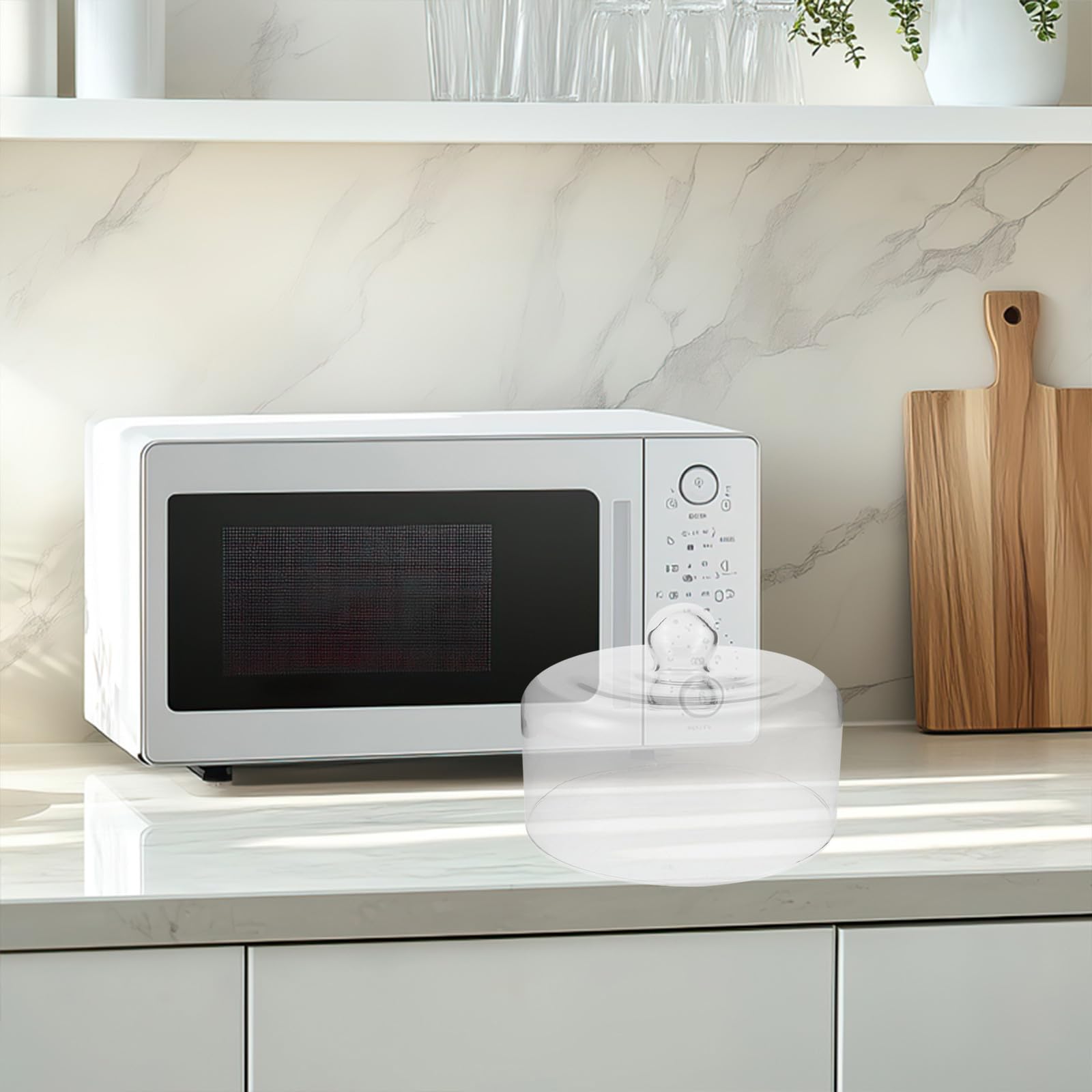 BETOOKY Coperchio in Vetro a Cupola per Microonde Alto 19 Cm con Manico Ergonomico, Adatto per Lavastoviglie e Forno Microonde, per Proteggere i Piatti Durante la Cottura