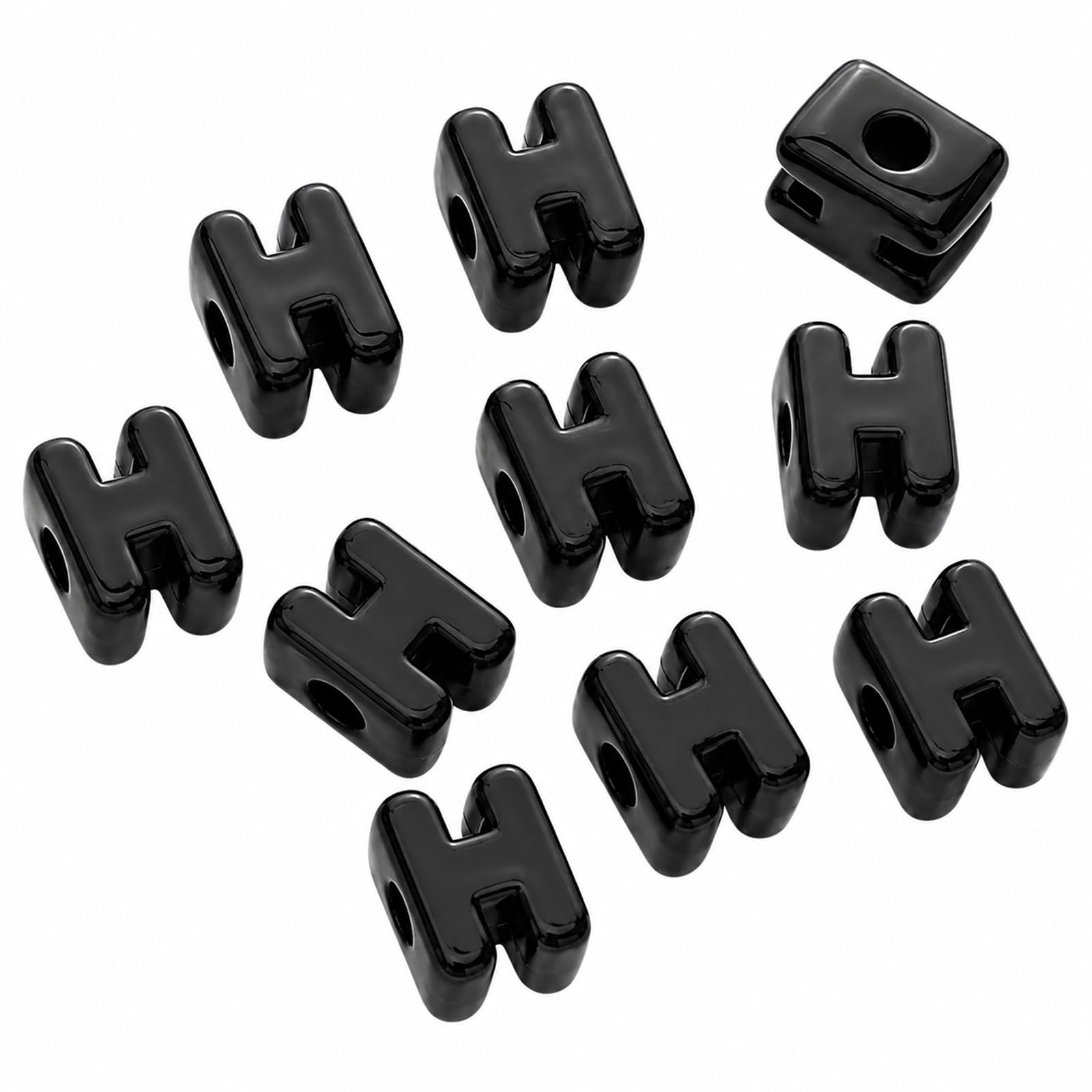 Letter Beads, 10pcs Alphabet Beads, Large Acrylic Letter Beads with 6mm Holes for Bracelet Making, Jewellery, Keyrings and Craft Projects (Black, Letter H)