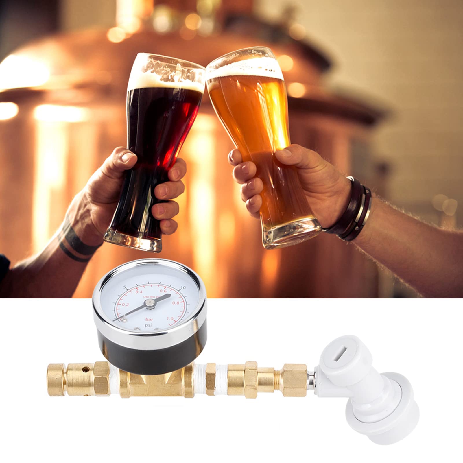 Brew Membrana Blokada Kulowa Zawór Wirujący Piwa Kompletny Zestaw, Regulowany Zawór Bezpieczeństwa Warzenia Piwa z blokadą kulową Manometr Gazu 0 do 15 PSI do Domowego Warzenia