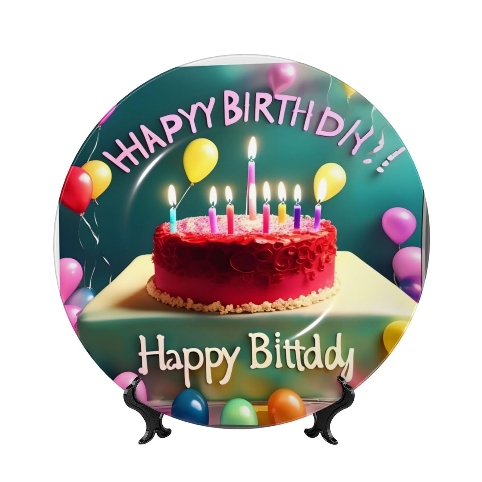 SXZVVBN Happy Birthday Beautiful Bone China Decorative Plate Art with Stand Removable Adhesive Hanging for Home Office 7in