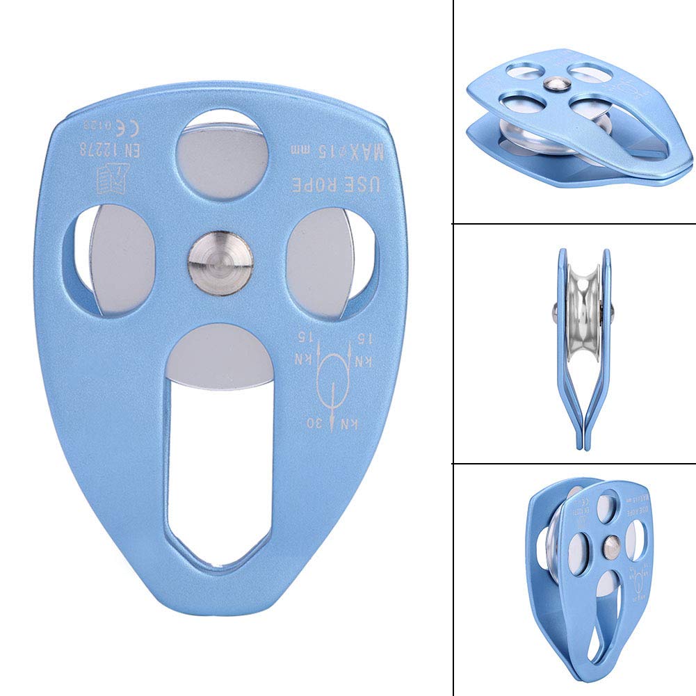 Climbing Pulley Micro Single Bearing Movable Pulley Aluminum Heavy Duty Climbing Hoisting Cave Exploration Aerial Work Heavy Load 32KN Compatible with 15mm Rope
