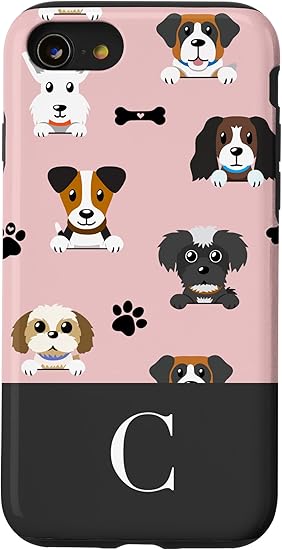 Amazon Iphone Se 7 8 かわいい犬の柄 肉球プリント ピンク モノグラム イニシャル 文字 C スマホケース 家電 カメラ オンライン通販