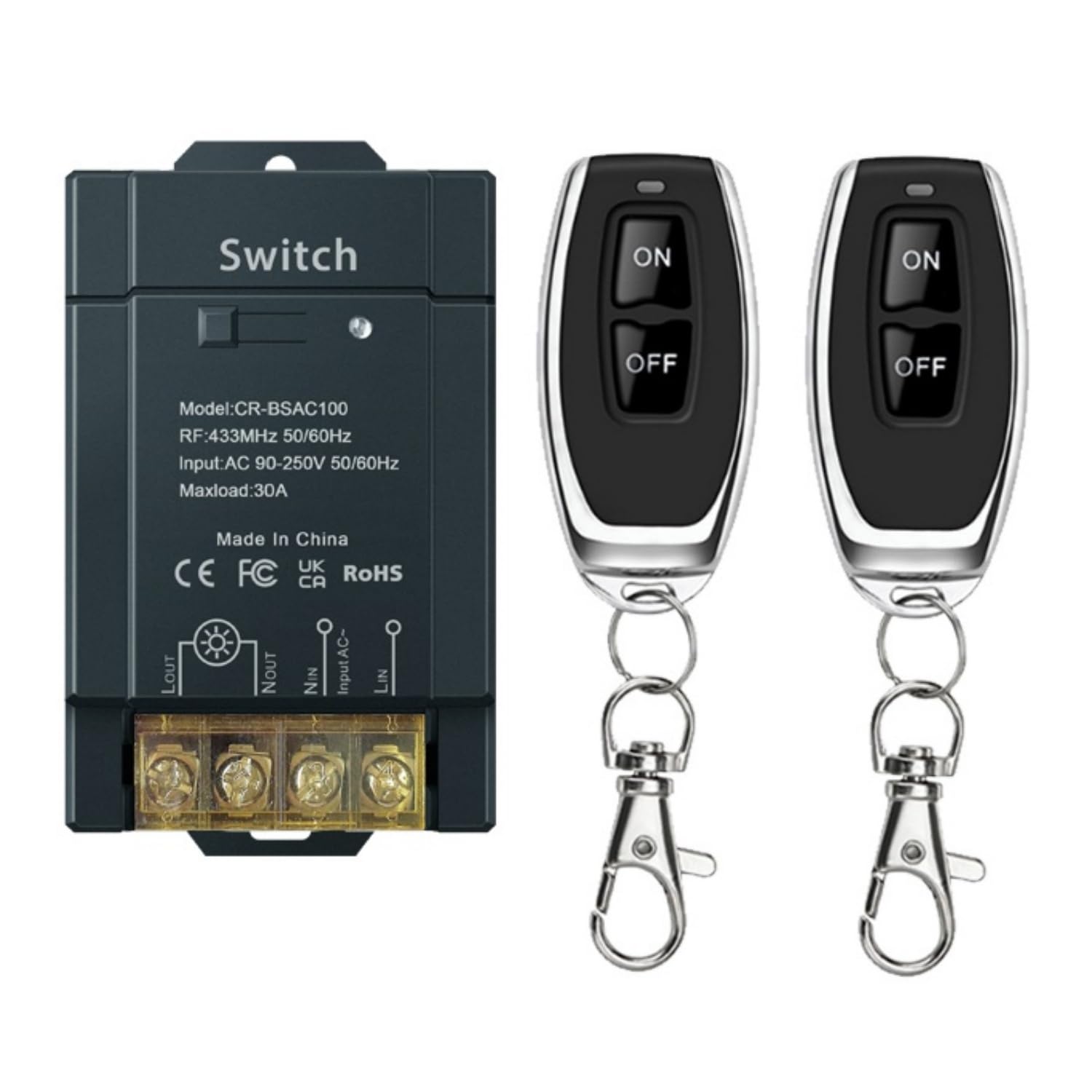 433Mhz Wireless Remote Control Switch AC 110V 120V 240V 220V 30A Receiver with 2 Transmitters for Light Water Pump Household Appliances Farm Irrigation and Electrical Equipment