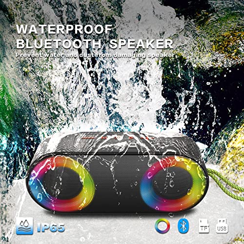 TOMPROAD Portable Waterproof Bluetooth Speakers with LED Lights Wireless Stereo Sound Rich Bass Shower Speakers Outdoor Speaker Support FM Radio RGB Lights for Home Travel - Image 2