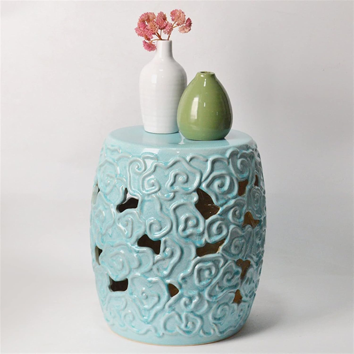 Decorative garden stools, Modern and Simple Ceramic Round Stool, Home Decoration, Antique Drum Stool for Garden Study, for Home Decoration(Green)