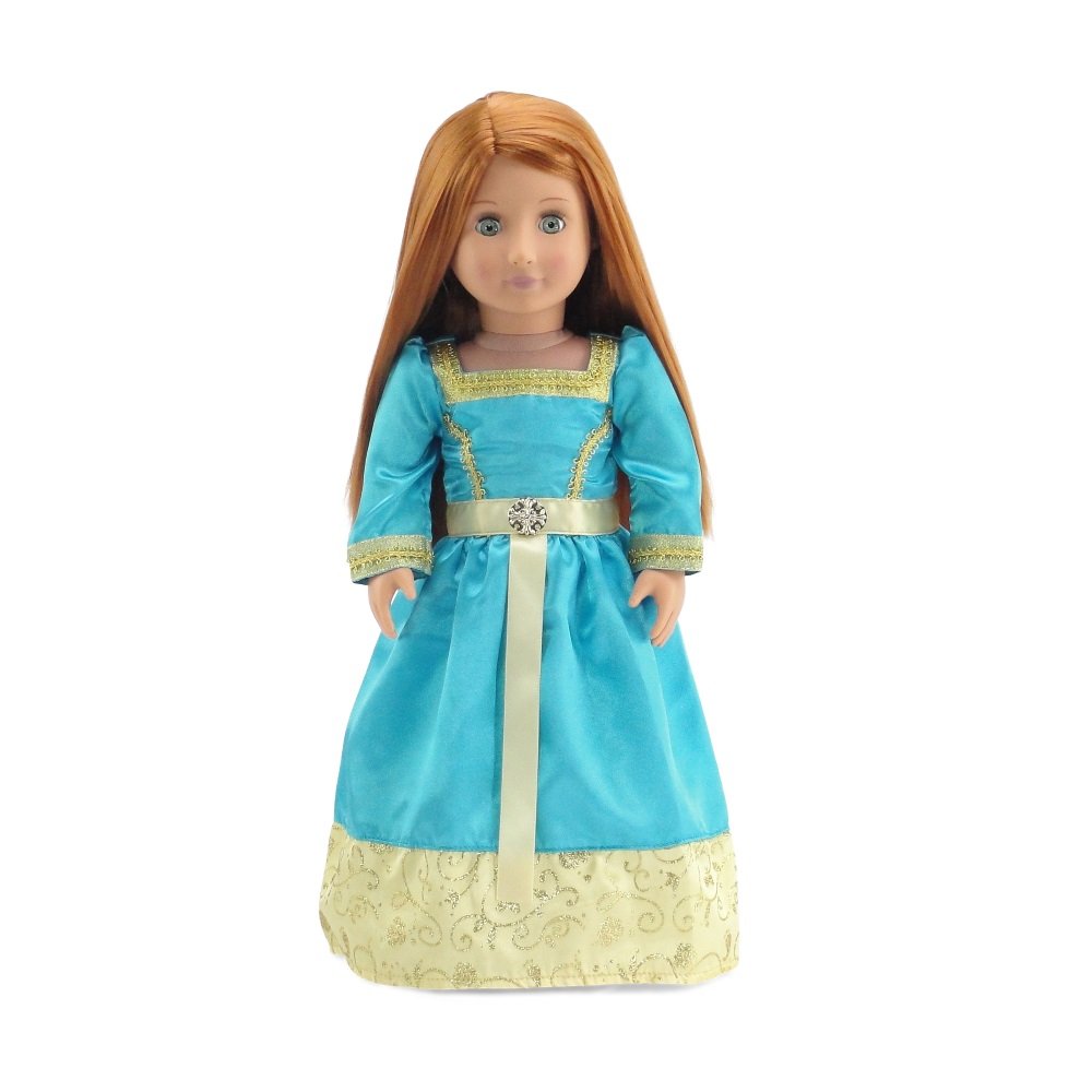 18 Inch Doll Clothes | Gorgeous Merida-Inspired Princess Ball Gown Outfit with Glittery Accents and Silky Ribbon | Fits American Girl Dolls
