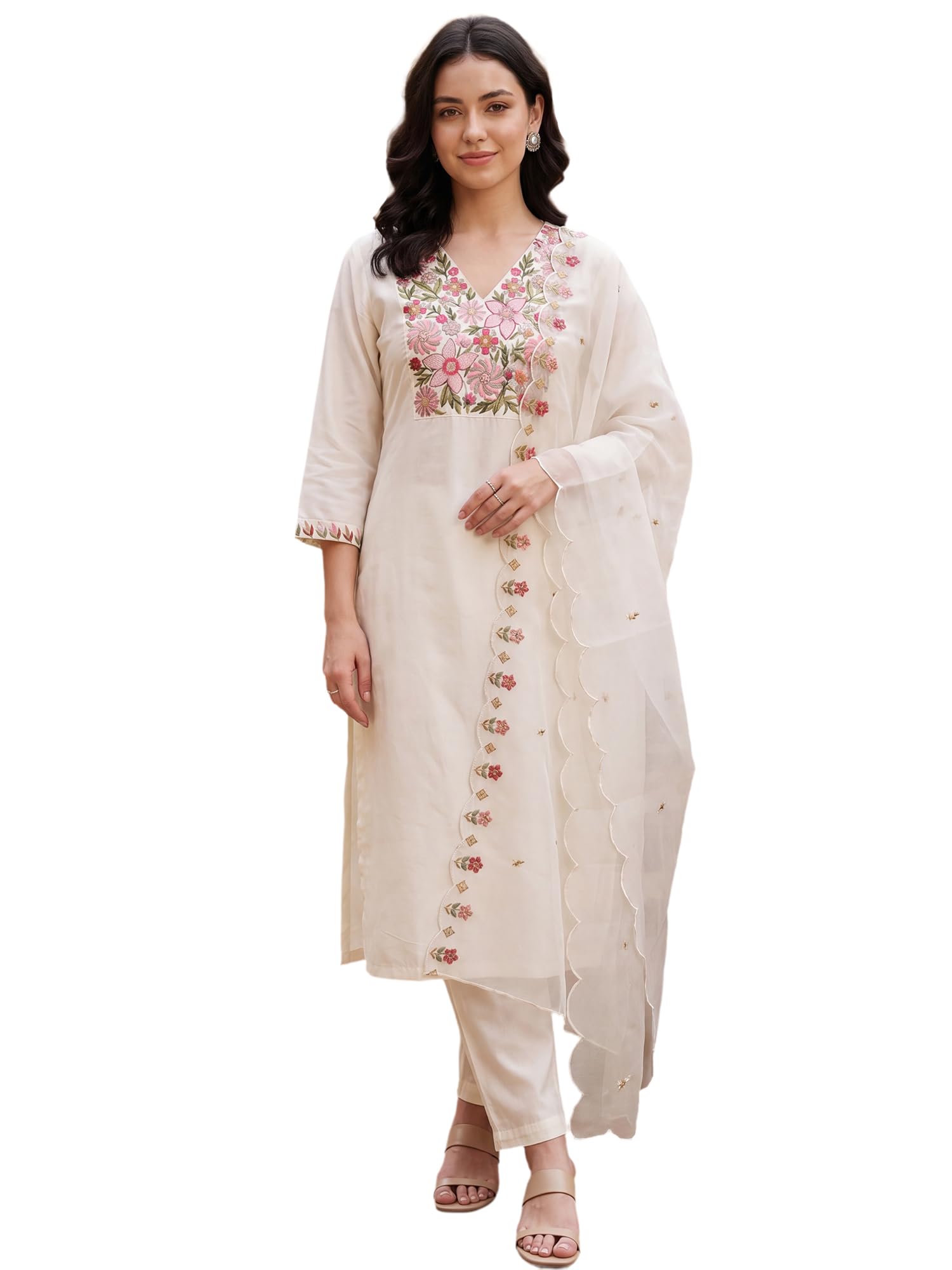 indo era Women's Silk Blend Floral Embroidered Thread Work Kurta & Pant with Dupatta Set-picture-27