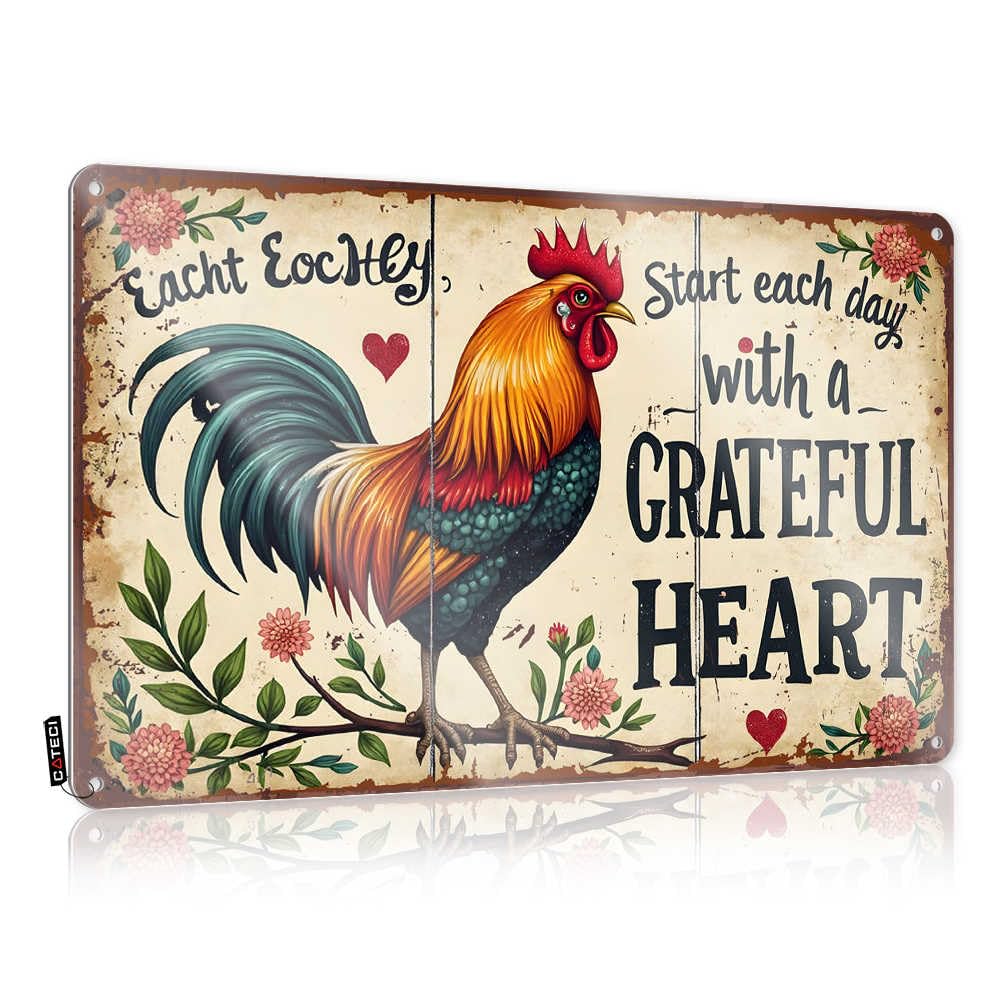 Fzfn Men's Colour Retro Cool Wall Decor, Cave Decor Haves Start Each Day With Gratitude: A Colorful Rooster's Reminder | Farmhouse Mancave Decor(30X40cm)