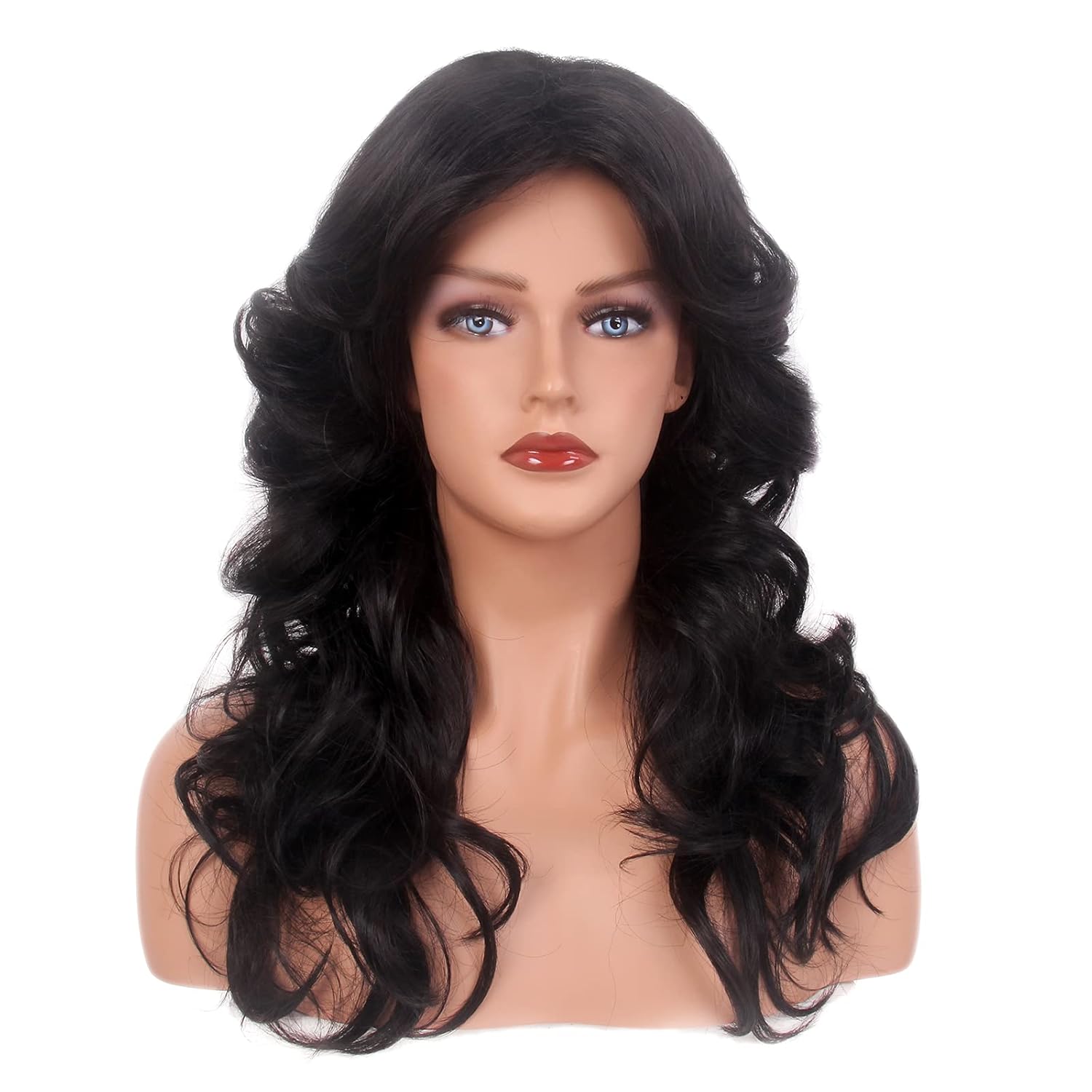 REEWES 70s Farrah Fawcett Vintage Blonde Synthetic Full Wig - Feathered Disco Hairpiece (Black)