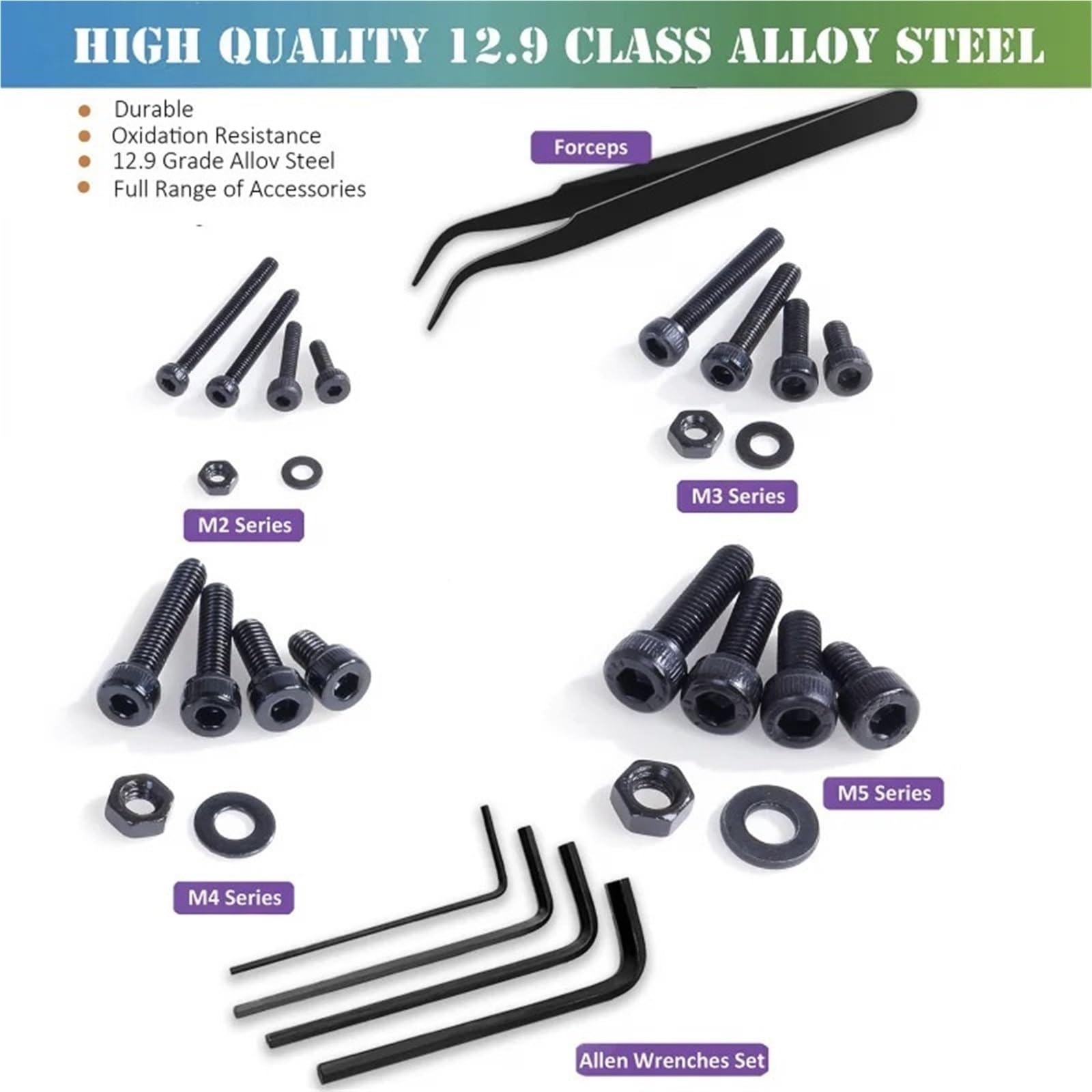 Bulloni E Dadi Kit dadi for viti a esagono incassato M2 M3 M4 M5 840 pezzi, set di bulloni metrici in acciaio legato con scatola e 4 chiavi esagonali