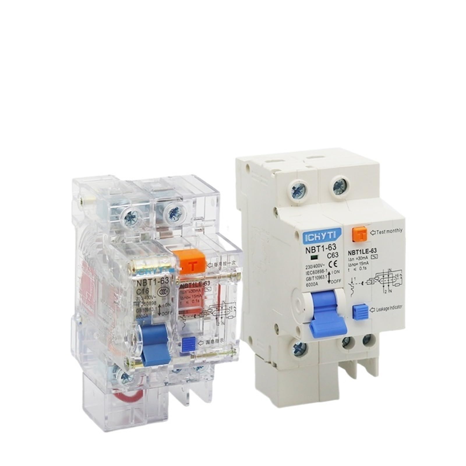 SFJSFIMQ 1P+N DZ47LE NBT1LE 10A 16A 20A 25A 32A 40A 50A 63A Transparent Residual Current Earth Leakage Circuit Breaker ELCB RCBO RCCB 40A(25v,1P(Transparent))