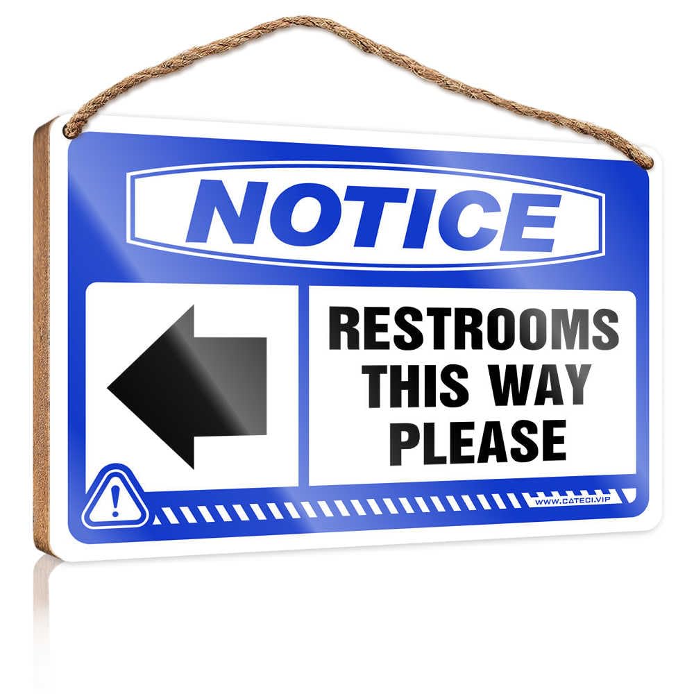 HMQW Funny Kitchen Decor Notice Restrooms This Way Please [Left Arrow] Wooden Sign Small Signs For Home Decor Farmhouse Wall Decor Si(23X35CM)