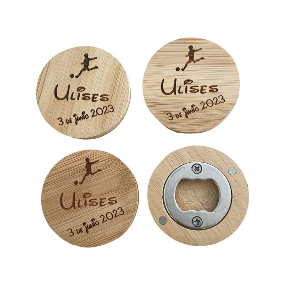 Regalo Grabado - 25 apribottiglie in legno di bambù personalizzati | apribottiglie magnetico | apribottiglie con incisione laser unica per matrimoni, comunioni, battesimi | unità (25)