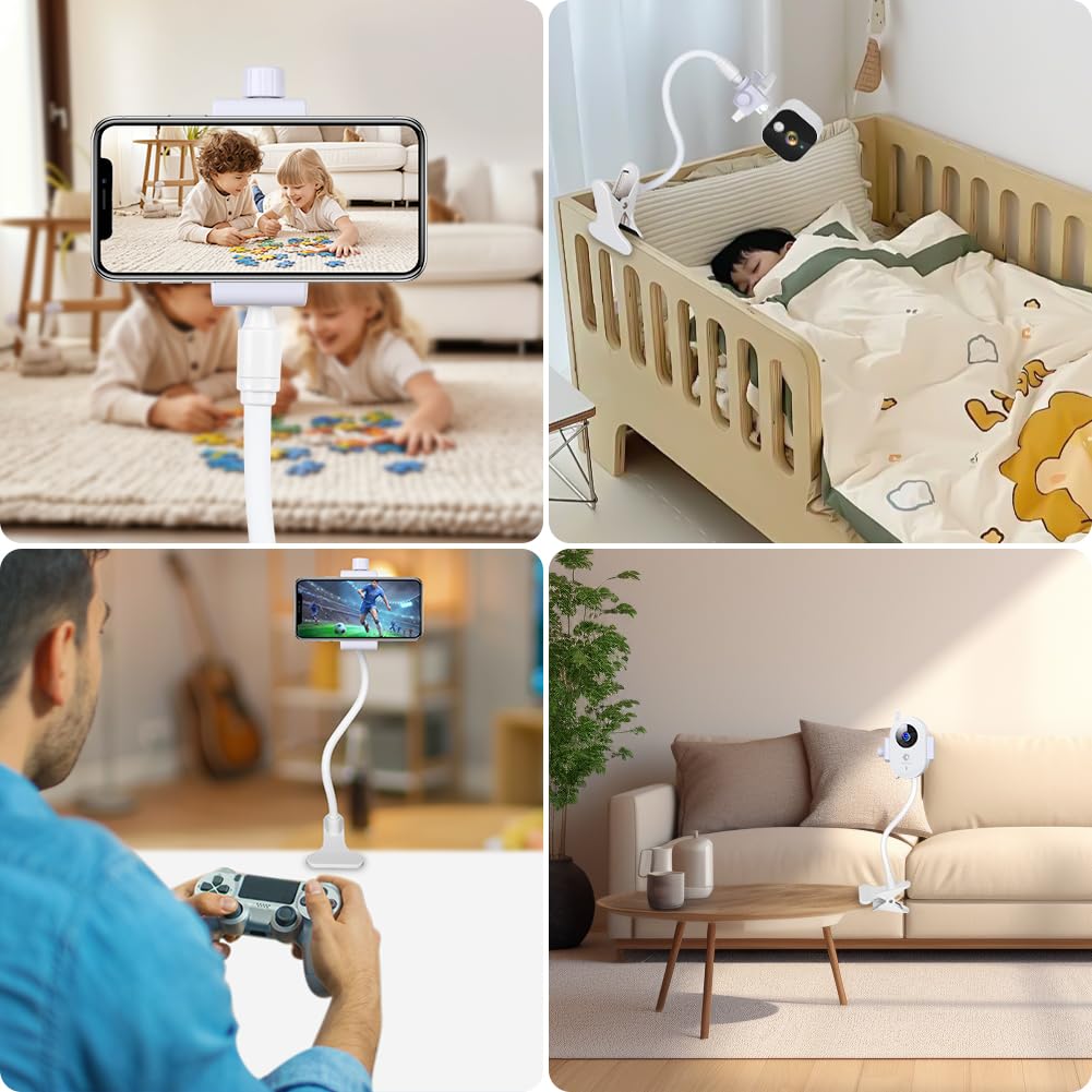 OFFCUP Soporte Camara Vigilancia Bebe, Universal Flexible Soporte para Cámara y Ajustable con Tornillo 1/4", Soporte para Monitor para Bebés para Cuna Mesa Habitación (Clip)