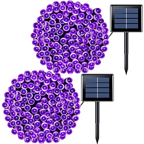 JMEXSUSS 2 Pack 200 LED Purple Christmas Lights, 75.5ft Purple Solar Lights Outdoor Waterproof, 8 Lighting Modes Purple String Lights Outdoor for Patio, Tree, Halloween Christmas Decorations